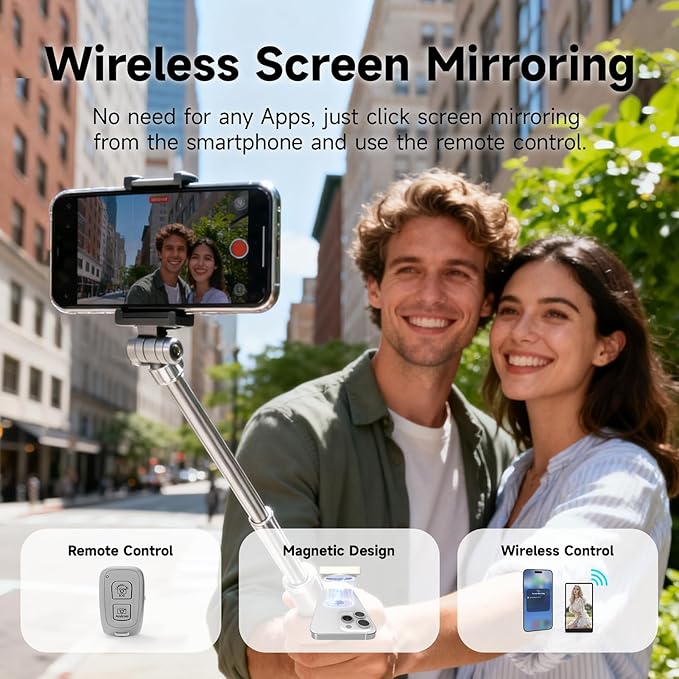 Vamvo Selfie Monitor Screen Vlog Magnetic with Remote Control 1080P Wireless Screen Mirroring Video Recording for Android iOS for Content Creator Live Stream &amp TikTok (White)