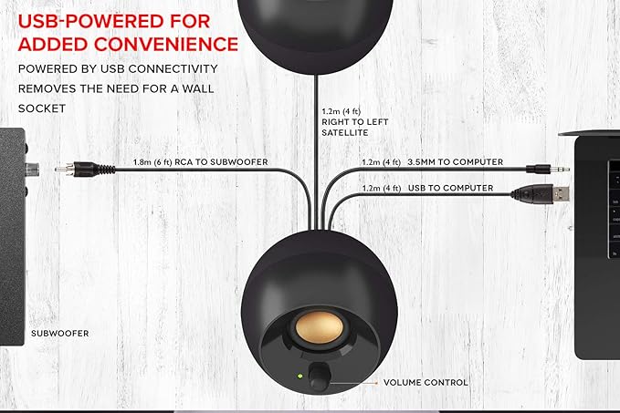 Creative Pebble Plus 2.1 USB-Powered Desktop Speakers with Powerful Down-Firing Subwoofer and Far-Field Drivers Up to 8W RMS Total Power for Computer PCs and Laptops (Black)