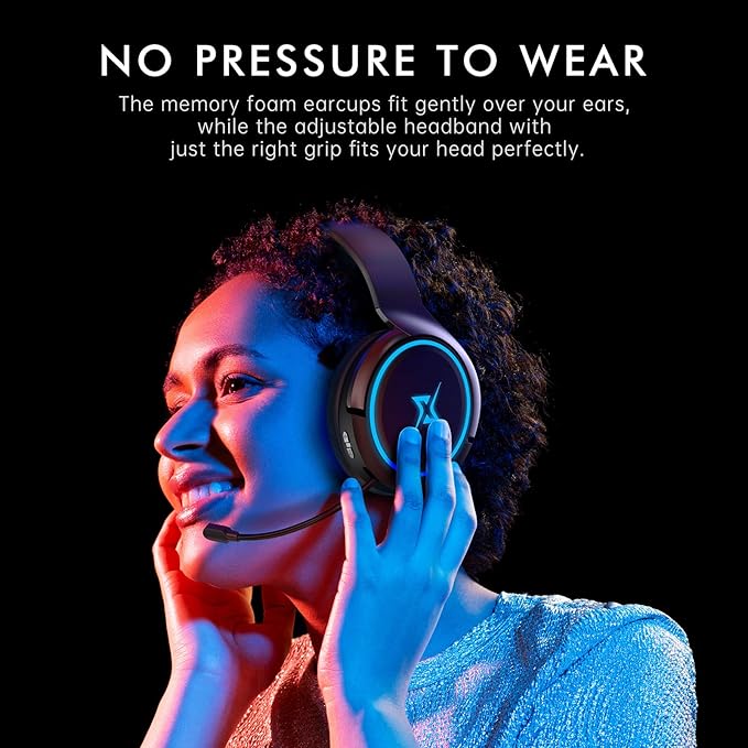 2.4G Wireless Gaming Headset for PC PS4 PS5 MacMobile- Rotatable &amp Foldable Bluetooth V5.3 Headphone-20h Battery &amp RGB Light-Memory Ear Pads-Stretchable Noise Cancelling