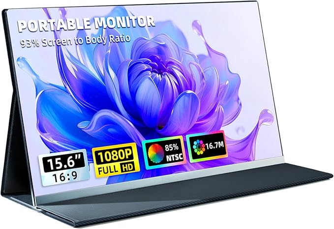 Portable Monitor for Laptop - 15.6 FHD 1080P Laptop Screen Extender Portable 85% NTSC Display USB-C/USB-A/HDMI for Windows Mac Work Travel
