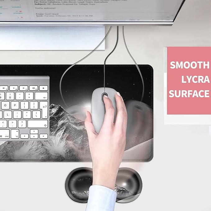 Mouse PadLarge Desk Mat Set 4in1 XL Mousepad + Keyboard Wrist Rest+Mouse Wrist Rest+Coaster with Ergonomic Desk Pad for Home Office Table Computer Cover -Snowy Mountain