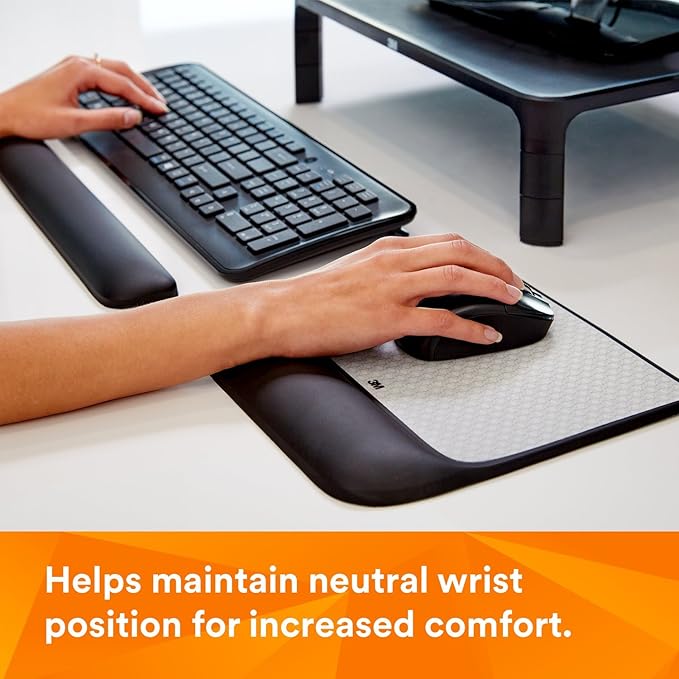 3M Precise Mouse Pad with Gel Wrist Rest Soothing 3M Gel Technology and Satin Smooth Cover for All Day Comfort Optical Mouse Performance and Battery Saving Design (MW85B) Extended Black