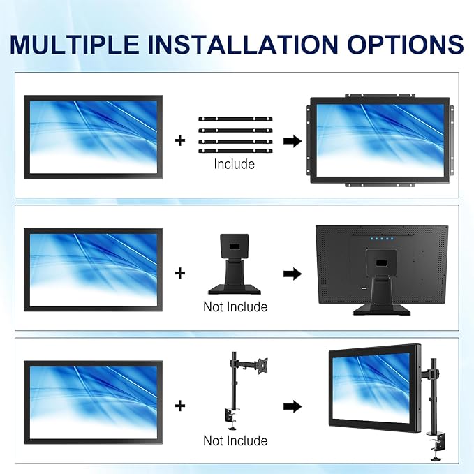 18.5 Inch Multi-Touch Industrial Touch Screen Monitor 1366x768 IP65 Waterproof IK08 Impact-Resistant Display with HD-MI VGA Port Open Frame Touch Monitor 16:9 Black