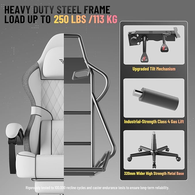 Soontrans Linen Fabric Gaming Chair Racing Office Computer Desk ChairErgonomic Gamer Chairs for Adult High Back Comfortable Video Game Chair with Footrest and Massage Lumbar Cushion