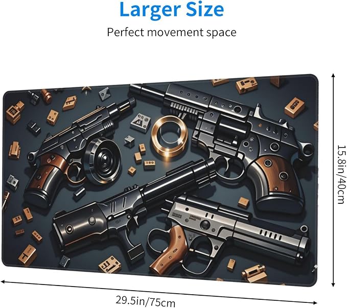 Handguns and Scattered Parts Desk Cover MatExtended Large Mouse PadComputer Laptop Mat Desk Decor for Office Game Home 30x16 Inch