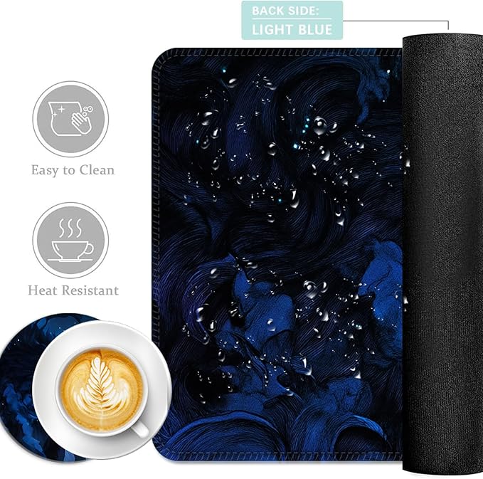 Keyboard Mouse Pad Set Extended Gaming Mouse Pad+Ergonomics Keyboard Wrist Rest Support Memory Foam Easy Typing Pain Relief 4Pcs XL Ultra Thick Desk MatBlue Moon Wolf Fantasy