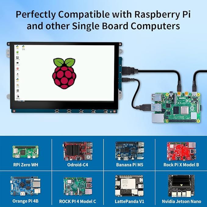 9 Inch Touch Screen Display for Raspberry Pi1280 x 720/ Anti-Glare/Optical Bonding Capacitive Screen/IPS /600 lumens/Wall Mountable/HDMI Portable Monitor