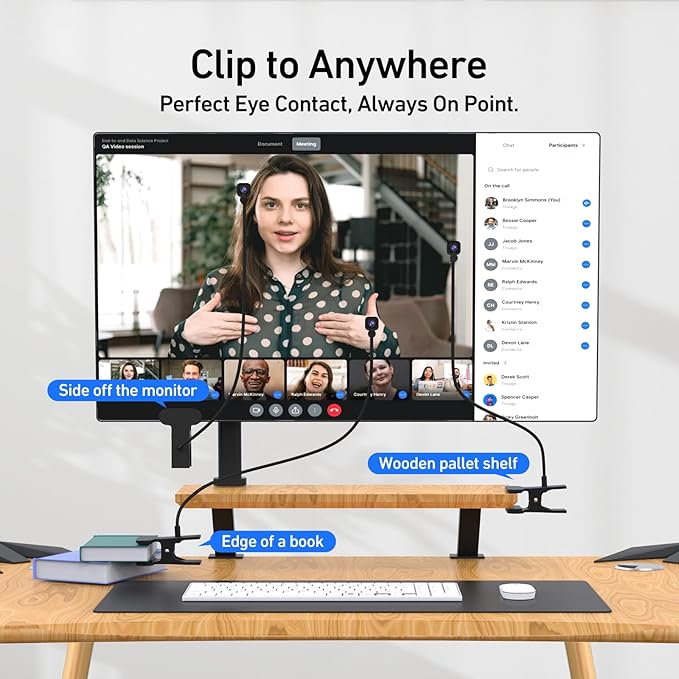 4K Center Screen Webcam with Microphone AutoFocus 4K Middle Screen Webcam USB Type-C/A Adapter Eye Level Camera Plug&ampPlay (Clamp)