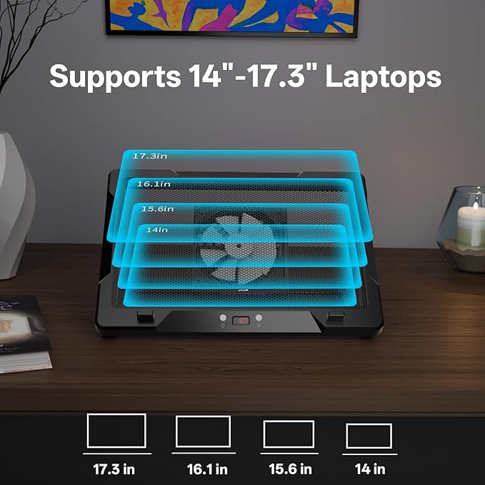 DEPGI Movable RGB Laptop Cooler with 5.5 Sliding Fan Ergonomic Cooling Stand with 8 Light Modes for 14-17.3 Inch Gaming Laptops