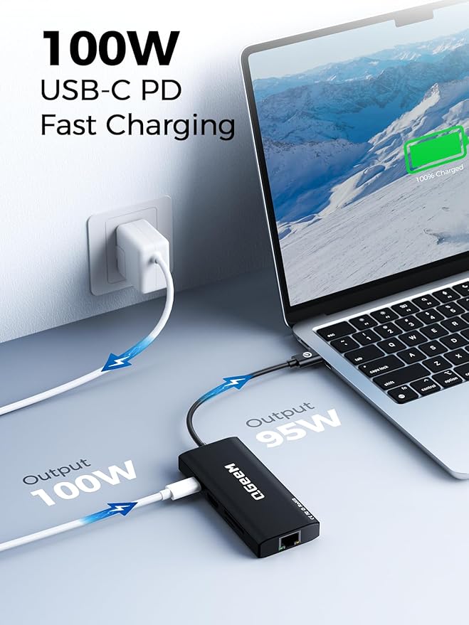 QGeeM USB C Hub Ethernet9 in 1 USB Type C Hub HDMI Multi-Port Converter Adapter100W Pd USB 3.0SD/TF Card ReaderCompatible for MacBook Pro Air Ipad HP Dell Lenovo Chromebook etc.-Black