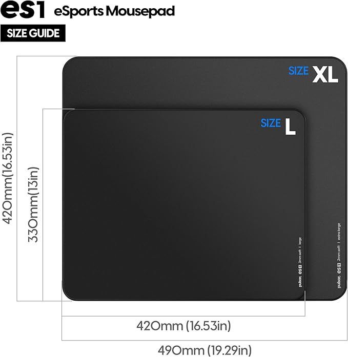 Pulsar - eS1 Esports Professional Level Gaming Mouse Pad 3mm Thickness Anti-Slip Base Anti-Fray Precision Stitching Medium to high Glide Speed 16.5in x 13in (Black Large)