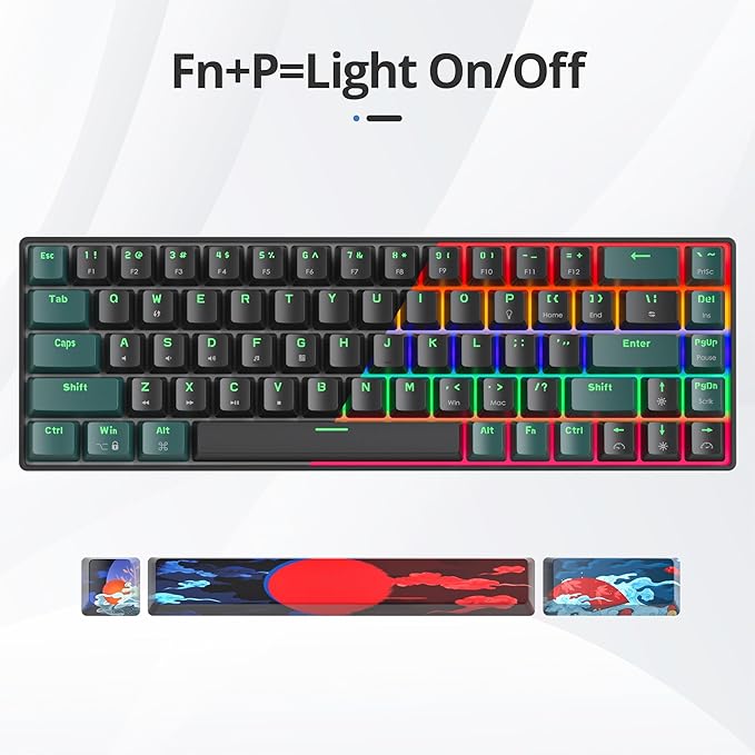 surmen 65% Mechanical Gaming Keyboard with Linear Red Switch Wired Mini Compact Keyboard 60 Percent Backlit for Laptop Desktop PC Gamers（68 Sound Wave B-Rainbow）