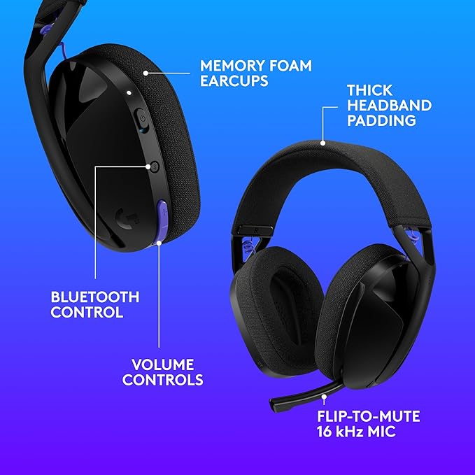 Logitech G321 Lightspeed Wireless Bluetooth Gaming Headset Dynamic Comfort and fit 16 kHz Boom mic 20+ hrs Battery PC PS4 PS5 Nintendo Switch Mobile - Black