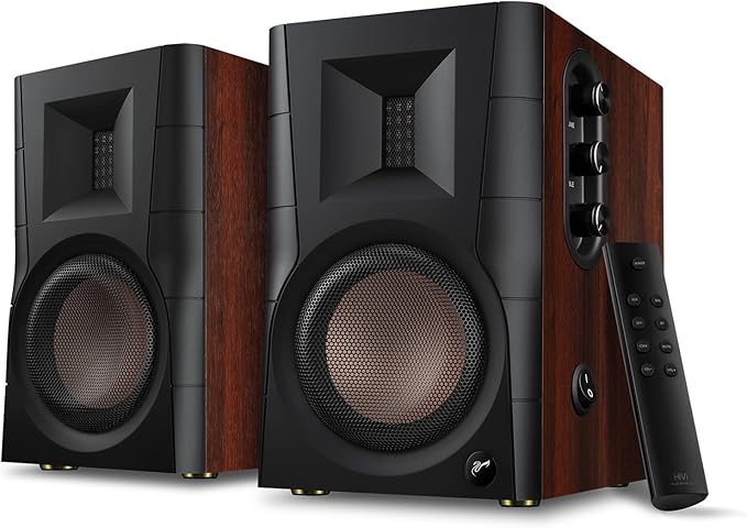 HiVi-Swans D100 Bluetooth Bookshelf Speakers - Powered Desktop Stereo Speakers for TV/Turntable/PC/Monitor - 4 Inch Near Field Computer Speakers 62w RMS - Wood Grain (Pair)