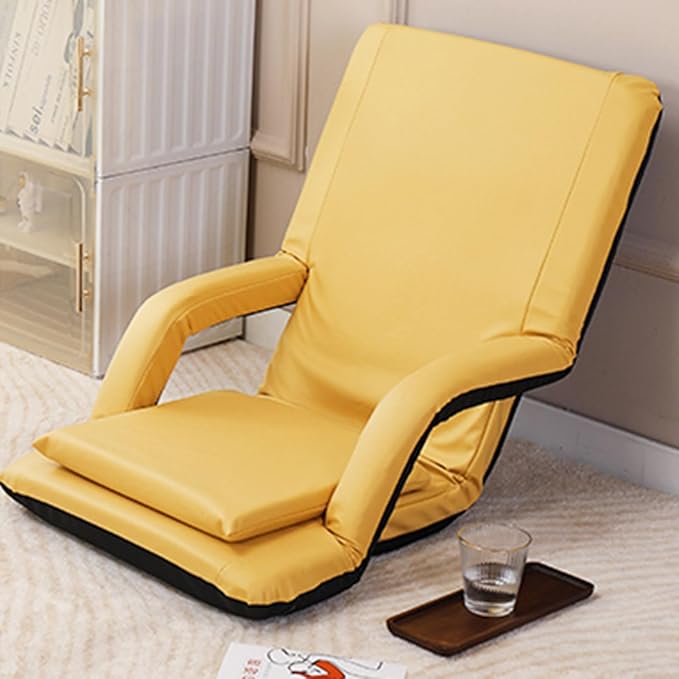 Adjustable Floor Chair Chaise Lounge Indoor Folding Lazy Sofa with Armrests Adults Gaming Chairs for Living Room Bedroom(Yellow)