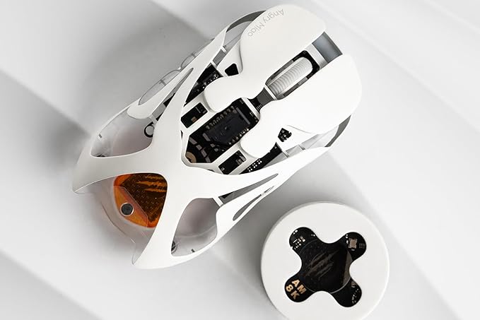 Angry miao AM Infinity Mouse Dual 8K Polling 1.2s Hot-Swap Battery Wireless Programmable for Gaming 49g Metal Ultralight Hollow Design 30000 DPI PAW3950 Laser Sensor 2.4G/Bluetooth/Wired – White