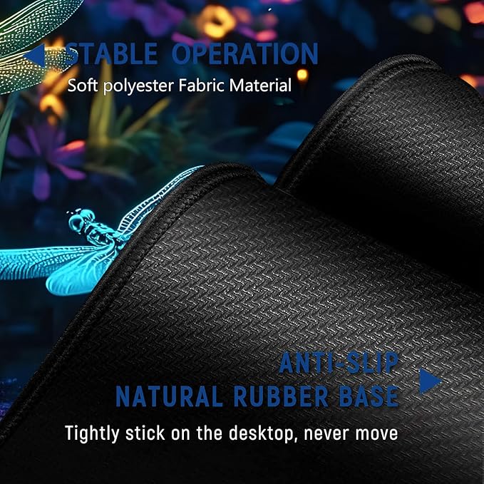 Large Mouse Pad + Keyboard Wrist Rest Set Extended Gaming Mousepad (31.5X11.8 inch) with Non-Slip Rubber Ergonomics Memory Foam Mouse Wrist Rest Support Dragonfly Colorful XXL Desk Pad