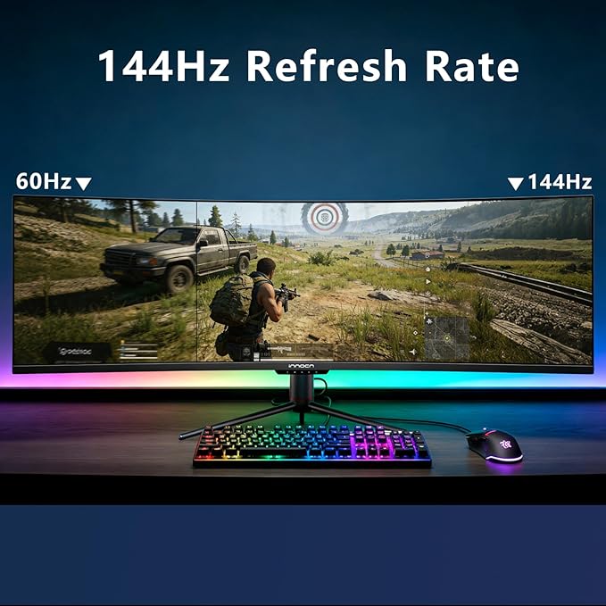 INNOCN Ultrawide 49 Curved 3840 x 1080P 144Hz 32:9 Monitor Screen Split PIP PBP for Workflow/Gaming R1800 99% sRGB HDR400 USB C DisplayPort HDMI Speakers Adjustable Black (HDMI+DP Cable)