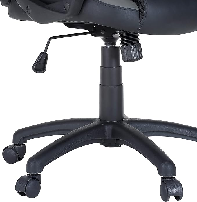OSP Home Furnishings Influx Adjustable Faux Leather Gaming Chair with Lumbar Support and Full 360 Rotation Grey Accents