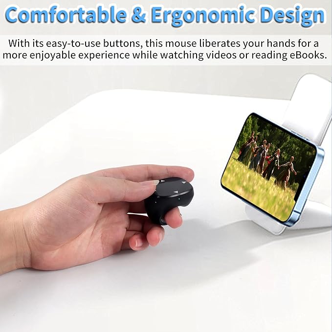 Mini Bluetooth Touch Screen Mouse Finger Ring - Multi-Functional Remote Control for Video Streaming Photography and E-Book Navigation with Enhanced Compatibility for Android &amp iOS (Black)