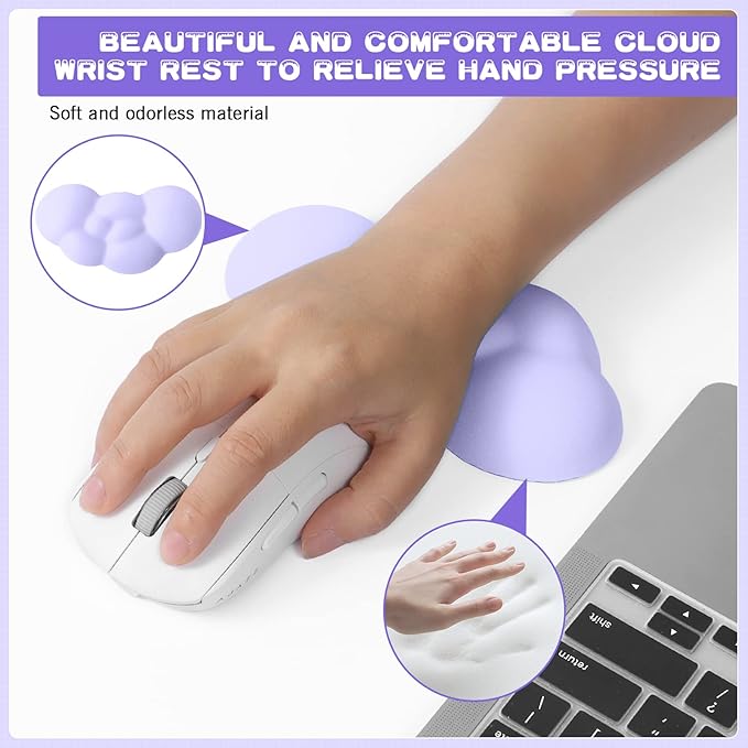 5 in1 Cloud Mouse PadKeyboard Wrist RestMouse Wrist Rest SupportMouse Pad Wirst Rest and Leather Coaster Set with Office Desk MatMemory Foam Ergonomic Easy Typing Pain Relief for Office and Home