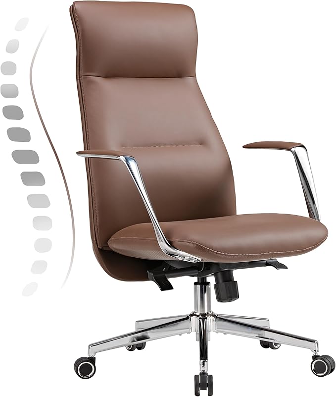 EUREKA ERGONOMIC Royal Slim Executive High Back Brown Leather Office Chair Home Desk Chair for Adults Big and Tall with Wheels Swivel Rolling