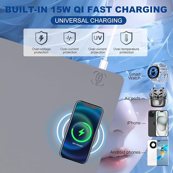Desk Mat with Wireless Charging Grey Mouse Pad with Wireless Charger Desk Pad Matt for Desktop Mousepad Gaming Large Mouse Pad Leather Compute for Keyboard and Mouse 32 x 16