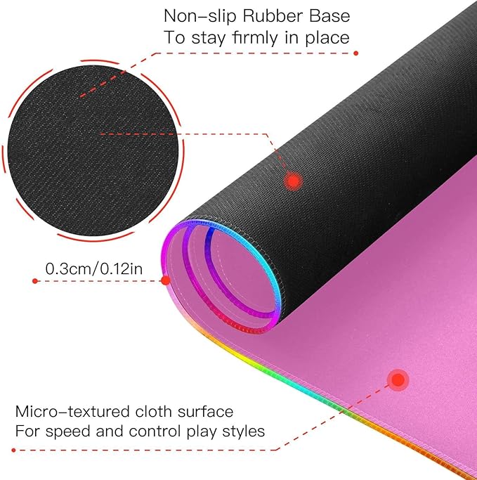 Light Mouse Pad Gaming Mousepad Non Slip Desk Mat Wireless Charging RGB Computer Mouse Pads Keyboard Pad Mats for Desktop Office Home 35.4 x 15.7 in