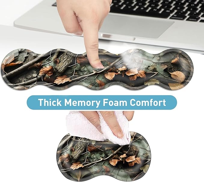 Keyboard Mouse Pad Set Extended Gaming Mouse Pad+Ergonomics Keyboard Wrist Rest Support Memory Foam Easy Typing Pain Relief 4Pcs XL Ultra Thick Desk MatAutumn Leaves Branch Camo
