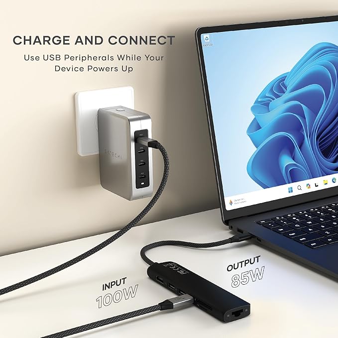 Satechi 7 in 1 USB C Hub Multiport Adapter with Ethernet HDMI 4K@60Hz 100W PD Charging 2X USB-A Data Ports Micro/SD Card Readers for MacBook Air/Pro M5/M4 iPad Windows - Black