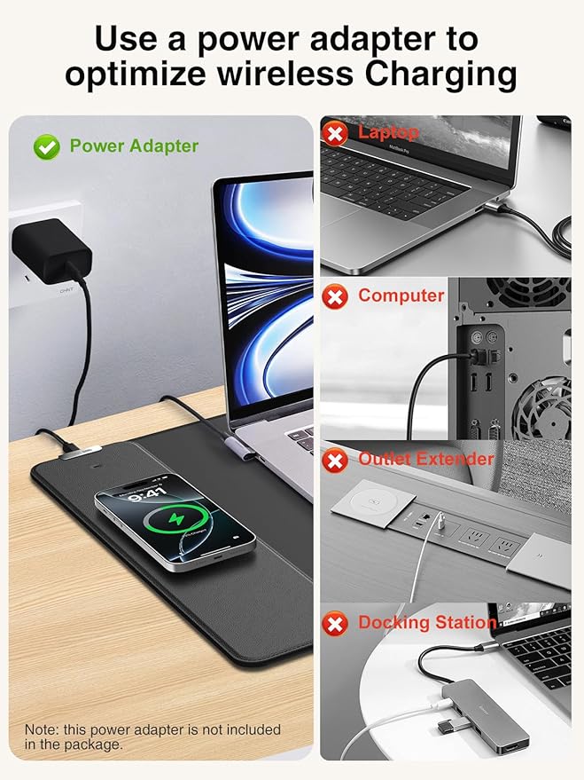 2-in-1 Mouse Pad with Magnetic Wireless Charging Gaming Mouse Pad 31.5x15.8 Large Desk Mat for Laptop/Keyboard Waterproof Smooth Surface Non-Slip Base No Adapter
