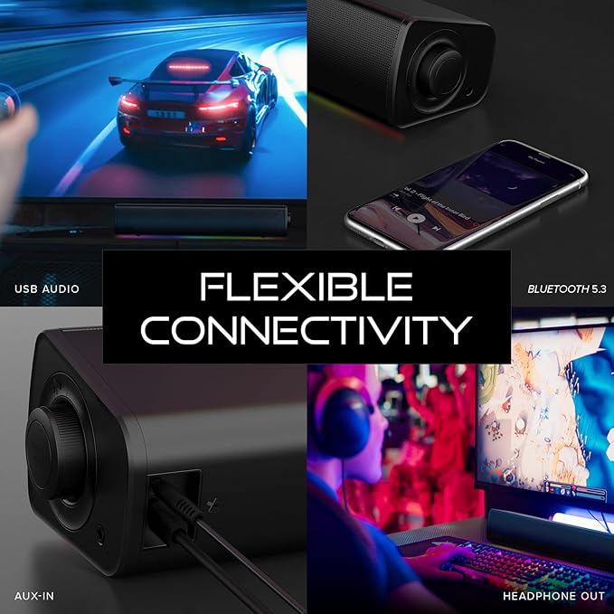 Sound Blaster GS3 (White) Compact RGB Gaming Soundbar with SuperWide Technology Powered via USB Bluetooth 5.4 Headphone-Out Port for PC and Mac