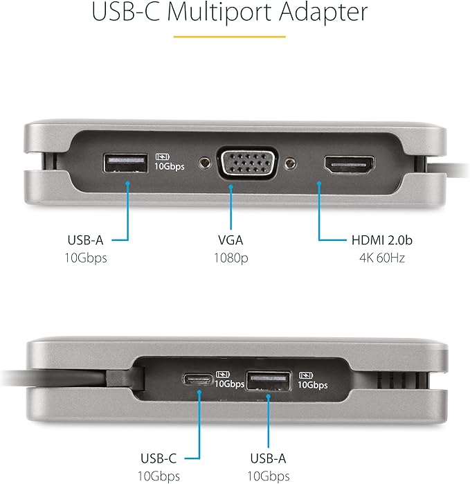 StarTech.com USB-C Docking Station for MacBook Pro M1 M2 M3 M4 and Windows 4K 60Hz HDMI or 1080p VGA Video USB 10Gbps Hub 100W Laptop Charging GbE 1ft/30cm Cable