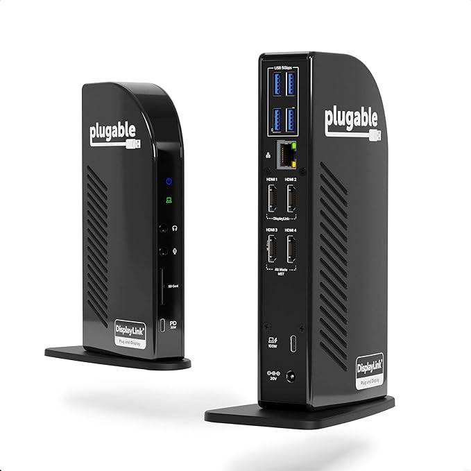Plugable 14-in-1 USB C Docking Station | 4X HDMI Quad Dock with 100W Charging HDMI Displays | Compatible with Windows Thunderbolt (4X USB 1x USB-C Ethernet SD Card Audio) UD-3900C4