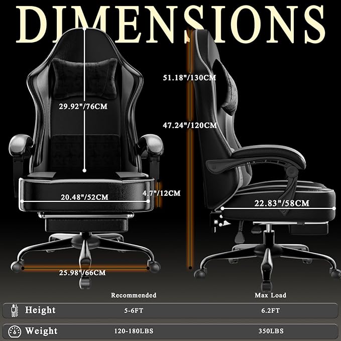 Gaming Chair with Pocket Spring Cushion and Footrest Ergonomic Computer Chair for Adults Breathable PU Leather Game Chair