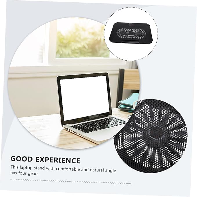 1Pc Laptop Cooler Stand for Laptops Black Ultra Quiet Dual Fans Ergonomic Design USB Powered Material Heat Dissipation