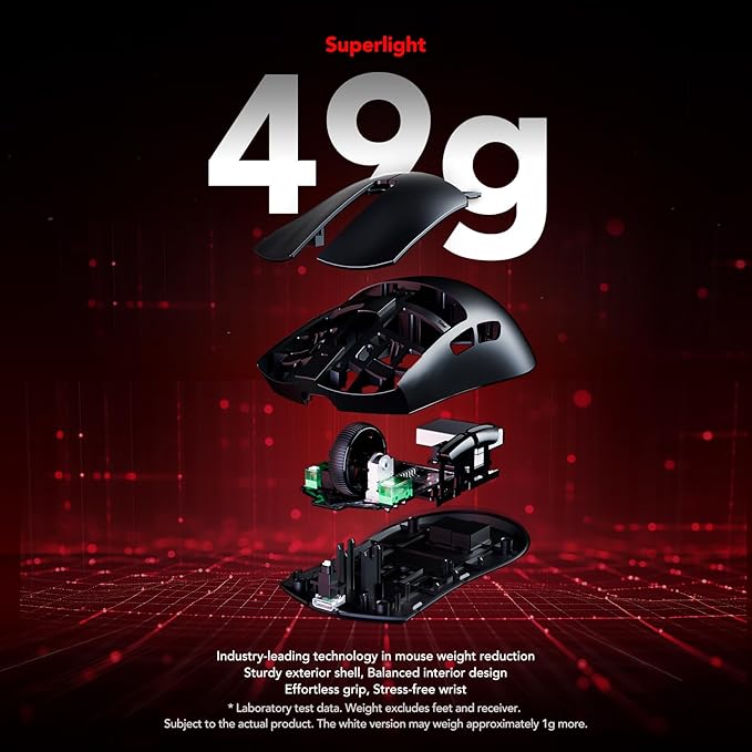 KYSONA Jupiter SE Wireless Gaming Mouse 24000 DPI Optical Sensor Ultralight 49G 300 Hr Battery Life 5 Programmable Buttons for PC/Mac/Laptop Black