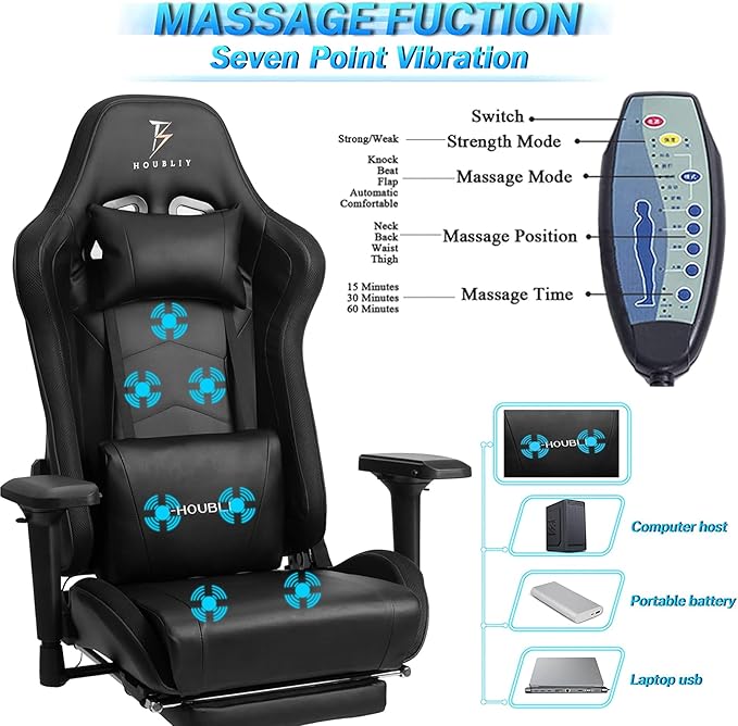 Massage Gaming Chair High Back Office Computer Chair with Speakers and RGB Lights Recliner Chair Music Video Game Chair with Headrest and Lumbar Support for Home OfficePink