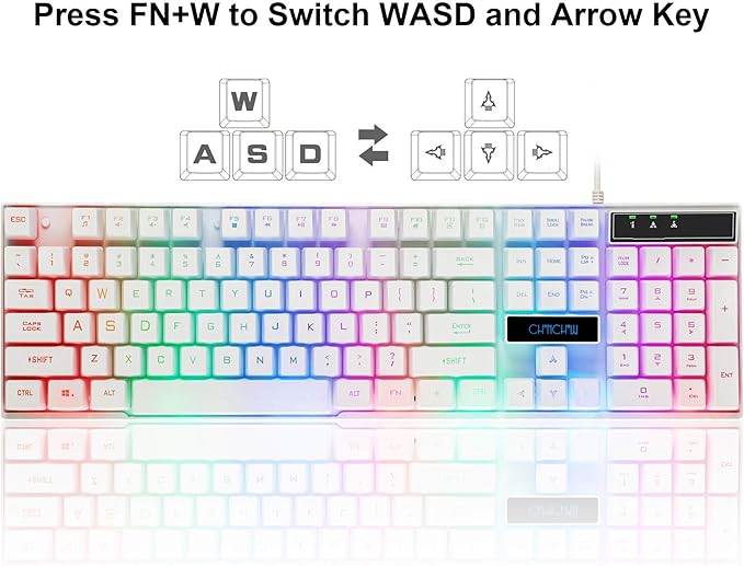 CHONCHOW Gaming Keyboard and Mouse Combo Wired LED RGB Backlit Black Gaming Keyboard and RGB Backlit Mouse Small Light up Keyboard for PC Xbox PS4 (White)
