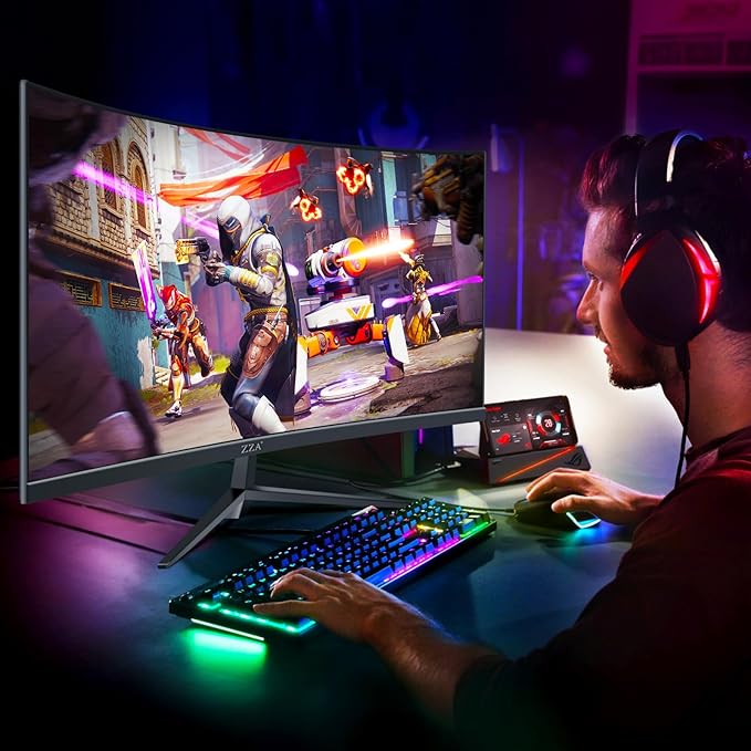 ZZA 32 Curved Gaming Monitor FHD 1920x1080 VA 1ms 240Hz FreeSync Premium DP 1.4/ HDMI 2.0 VESA Compatible Tilt Adjustable