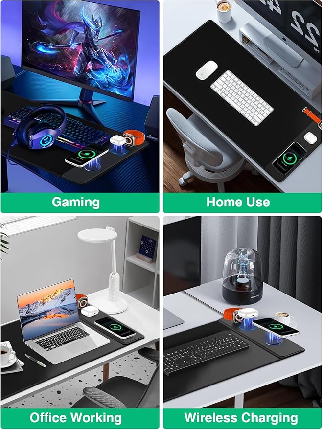 Mouse Pad with Magnetic Wireless Charging Large Desk Mat Non-Slip Mouse Mat Keyboard Pad for Gaming Desk Office PC (The Right Charging-Black with 20W PD Charger)