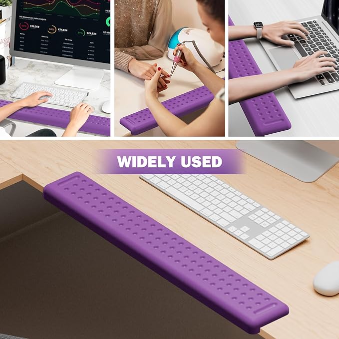 Leolee L-Shaped Desk Long Wrist Rest Elbow 60CM Purple Memory Foam Arm Rest for Desk with Non-Slip Base Ergonomic Desk Edge Cushion Wrist Support for Computer Keyboard Typing Office Home