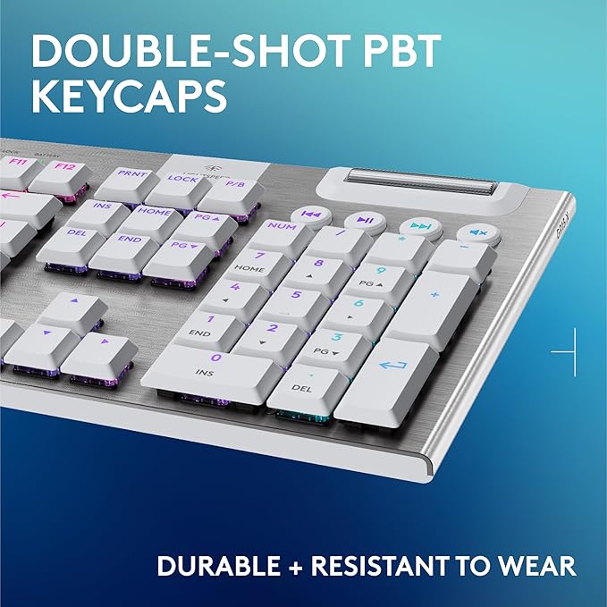 Logitech G915 X Lightspeed Low-Profile Wireless Gaming Keyboard Double-Shot PBT Keycaps Fully Programmable Keys RGB Backlighting Sleek Aluminum Finishing GL Brown Tactile Switches-PC/Mac - White