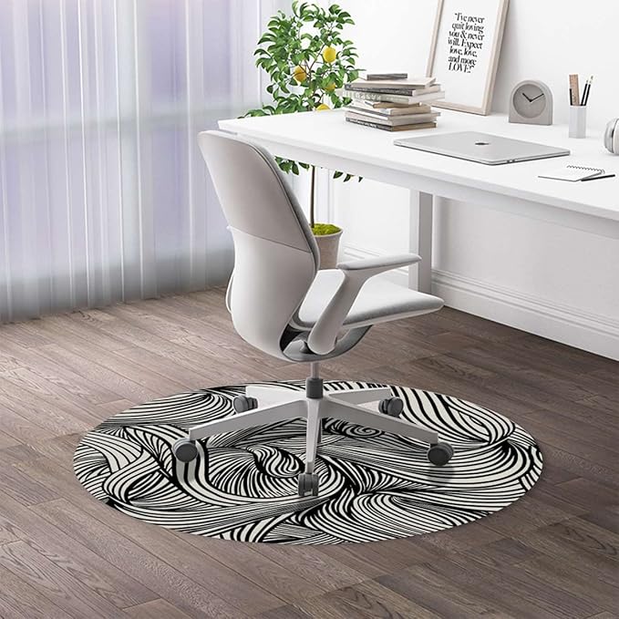 Black White PU Leather Computer Gaming Rolling Chair Mat Abstract Geometrical Modern Zebra Heavy Duty Floor Mats for Computer Desk Easy Glide for Chairs Zebra Print Diameter 55 in