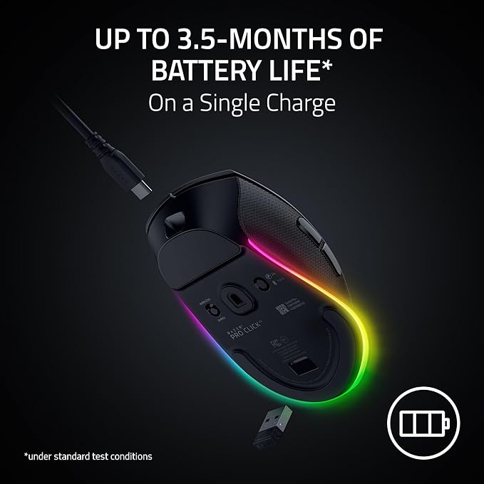 Razer Pro Click V2 Wireless Mouse: Right-Handed Ergonomic Design with Thumb Rest - AI Prompt - Long Battery Life - Multi Device Connectivity via 2.4GHz Bluetooth or USB C Wired Mode - Chroma RGB