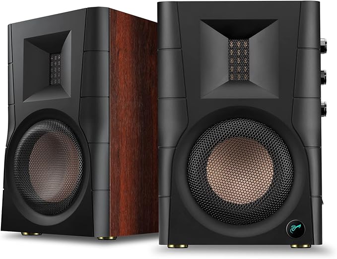 HiVi-Swans D100 Bluetooth Bookshelf Speakers - Powered Desktop Stereo Speakers for TV/Turntable/PC/Monitor - 4 Inch Near Field Computer Speakers 62w RMS - Wood Grain (Pair)