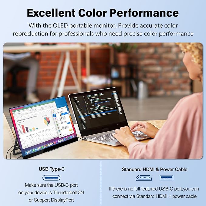 InnoView 14 Inch OLED Portable Monitor 4k UHD 3840x2400 Portable Monitor 100% DCI-P3 | 100000:1Contrast | Built-in Speakers Travel Monitors for Laptop PC MAC Phone PS4 Xbox Switch