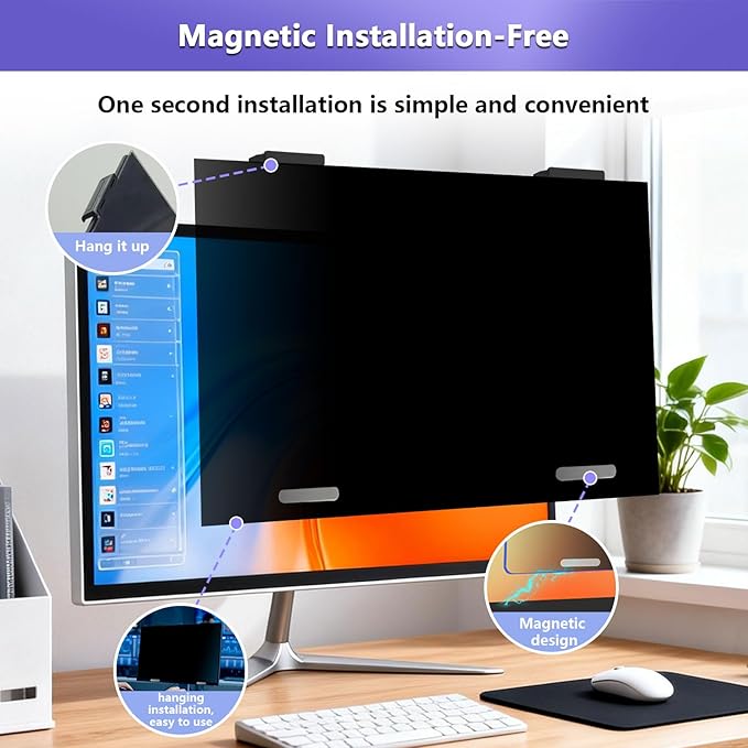 Magnetic 24 Inch Privacy Screen for Monitor 16:10 Aspect Ratio Hanging Removable Privacy Screen for Computer Monitor Anti Glare Blue Light Filter Eye Protection
