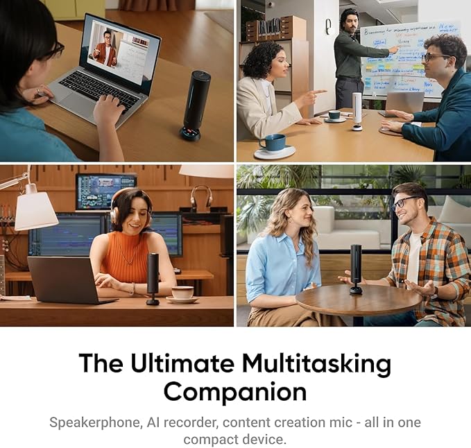 Insta360 WaveLink Bundle- Professional Speakerphone with AI Recording SuiteVoice Recorder 8 Noise-Canceling Mics w/Beamforming AI Transcript 99 Languages 32GB Meetings(Wave+Link 2)