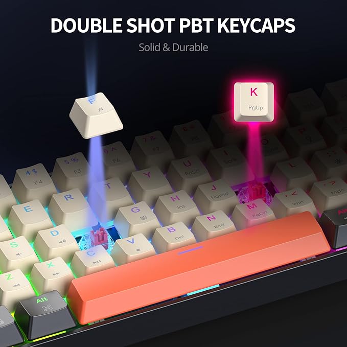 60% Mechanical Keyboard 61-Key Wired Gaming Keyboard with Red Switch RGB Lighting Effect PBT Keycaps Ultra-Compact Mini Keyboard Suitable for Win/Mac(61 Carbon)